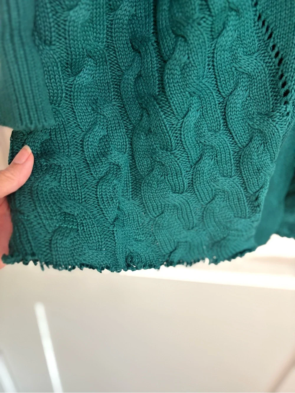 Fate Emerald Green Cable Knit Cowl Raw Hem Sweater Dress | Size L